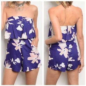 Ultra Violet Purple Floral Strapless Romper
